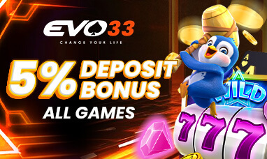 EVO33 promotional banner: 5% Deposit Bonus — All Games
