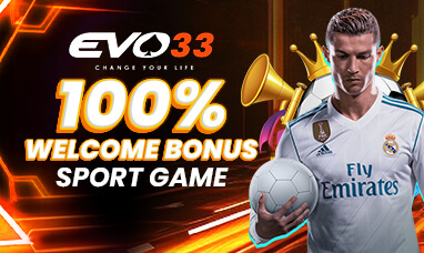 EVO33 promotional banner: 100% Welcome Bonus — Sport Game