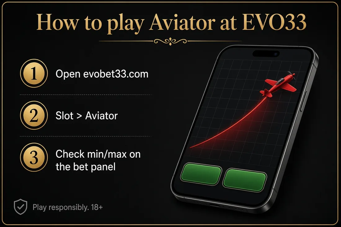 How to play Aviator at EVO33: open evobet33.com, go to Slot, then Aviator