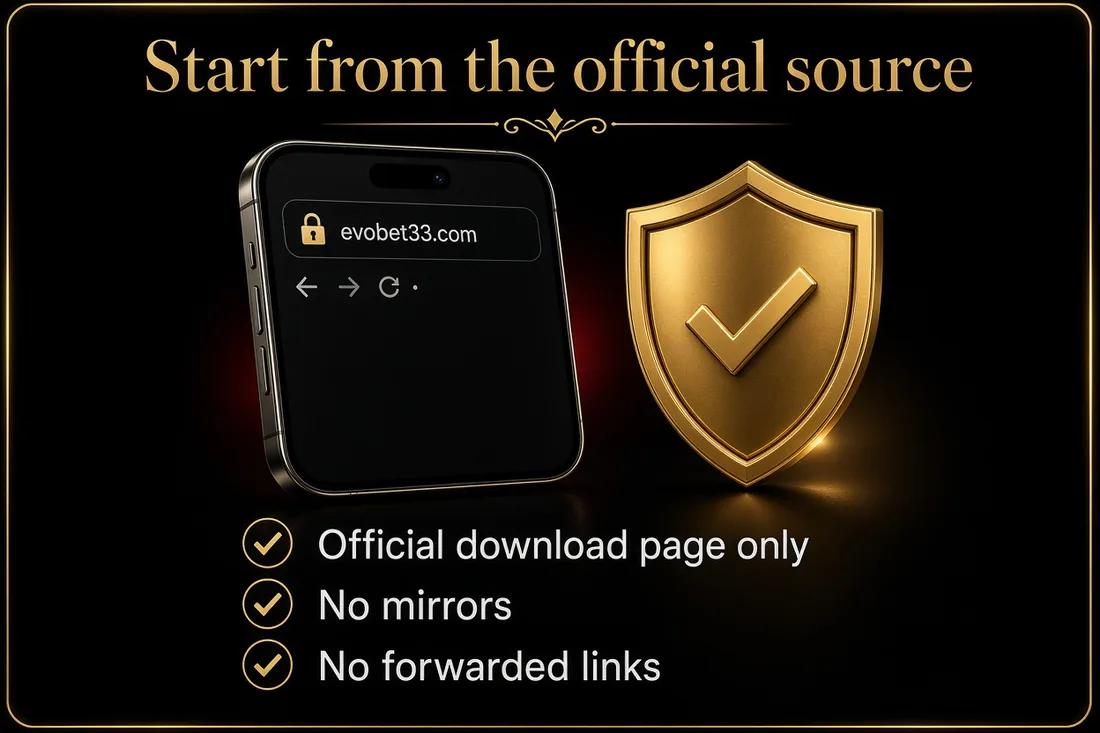 Start the EVO33 APK download from the official source, evobet33.com, never a mirror or forwarded link