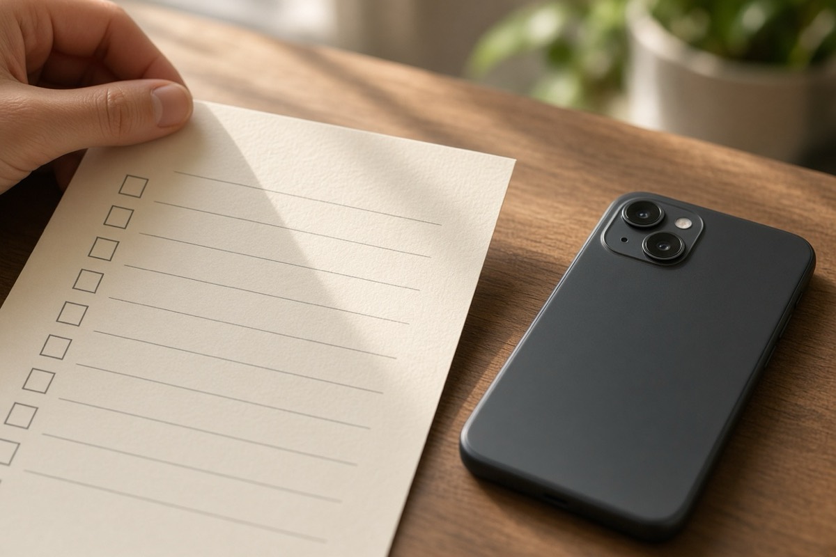eSewa vs Khalti: blank checklist on paper beside a phone, representing the steps after sending money to the wrong wallet.