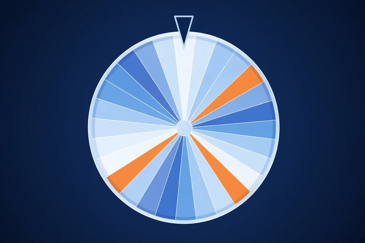 Simple illustration of a segmented wheel of chance, a first step in how Ice Fishing works