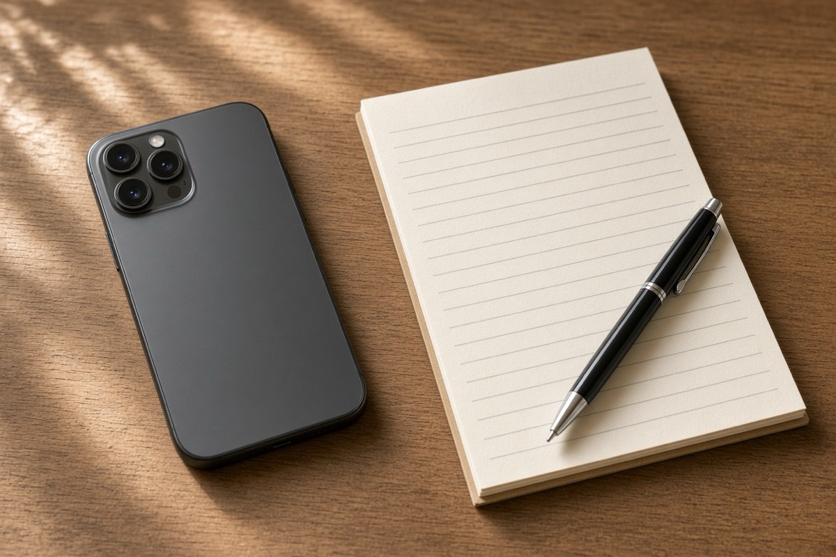Is eSewa safe? Phone beside a blank notepad, representing keeping notes and proof after a suspected scam